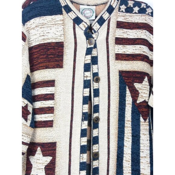 Vintage American Flag Cardigan Sweater One Sizes Semiquincentennial US Birthday - Picture 4 of 11